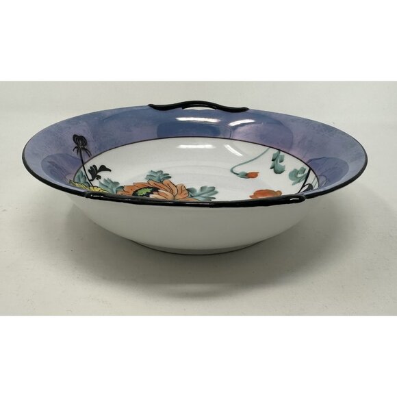 NORITAKE MORIMURA TWO HANDLED SERVING BOWL Floral Art Deco Blue Luster Ware - Picture 8 of 15